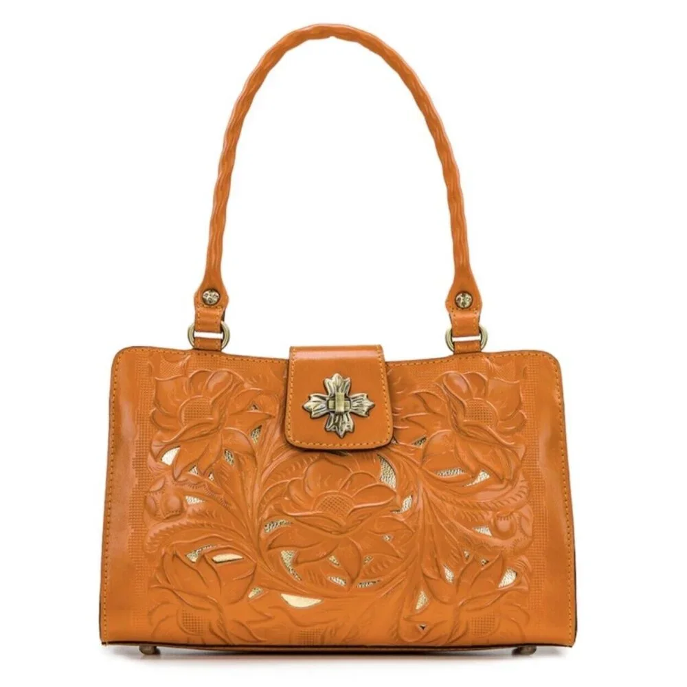 Patricia Nash Handbag Cut Out Rosina Artisan Sun Yellow Leather Shoulder Purse